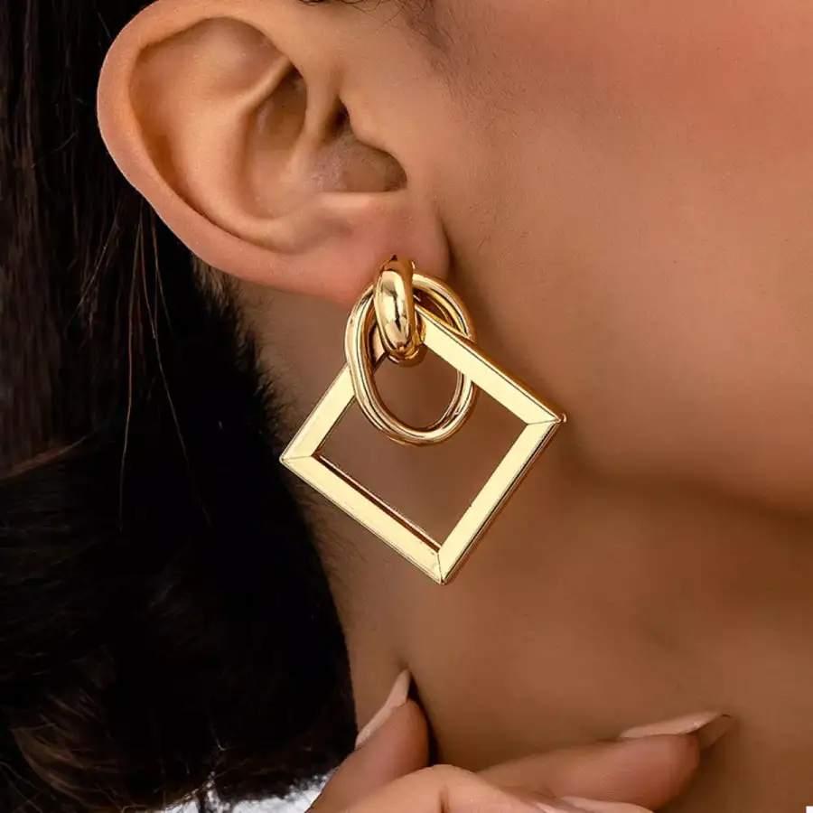 K Gold Plated Geometric Square Hoop Earrings