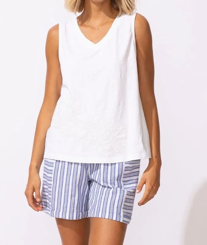 Cotton Embroidered V-Neck Sleeveless Tank