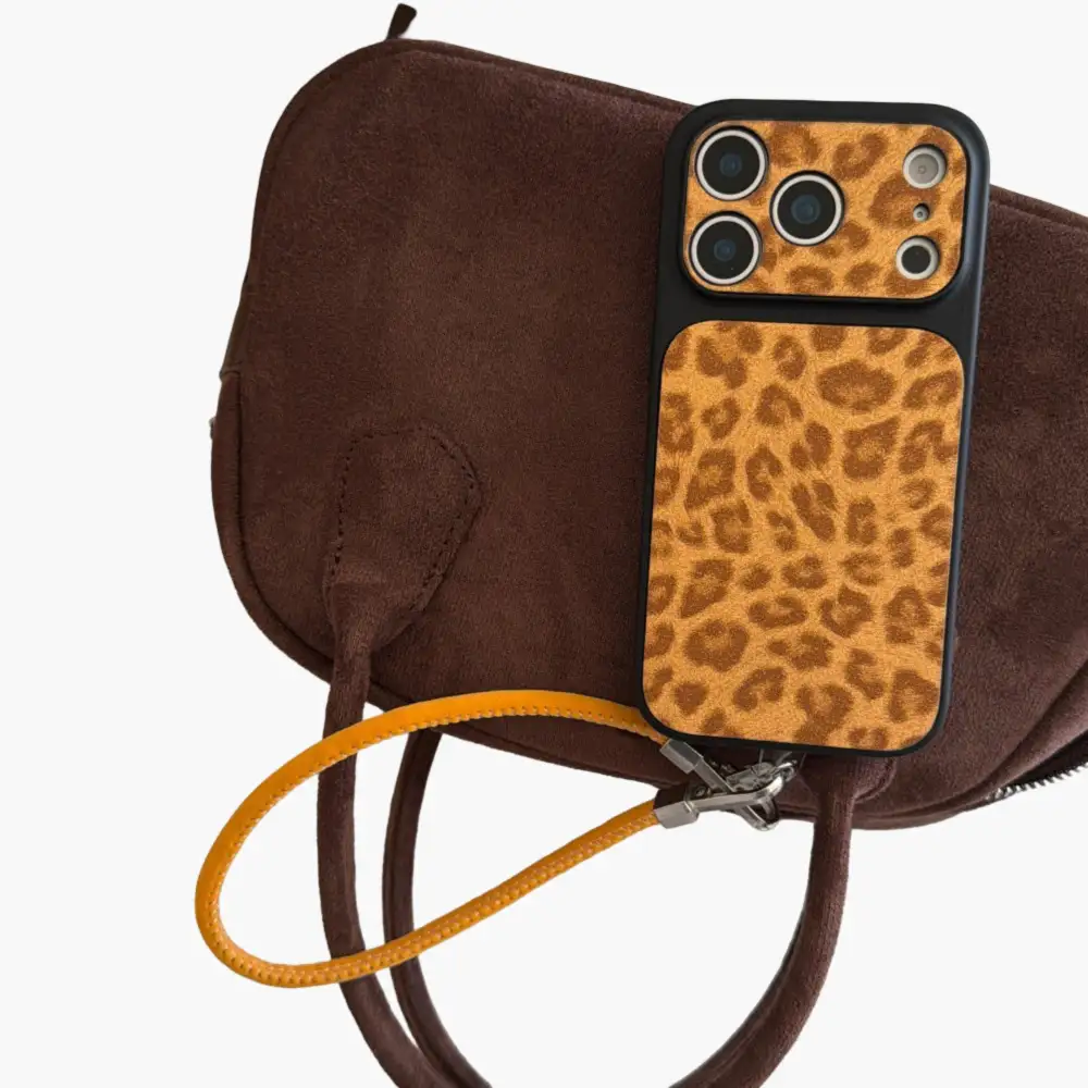 Leopard Wrist Strap Textured Phone Case
