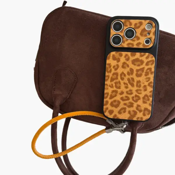Leopard Wrist Strap Textured Phone Case