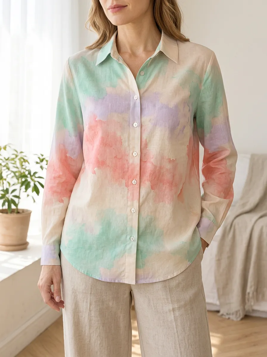 Women's Painterly Pastel Watercolor Tie-Dye Shirt