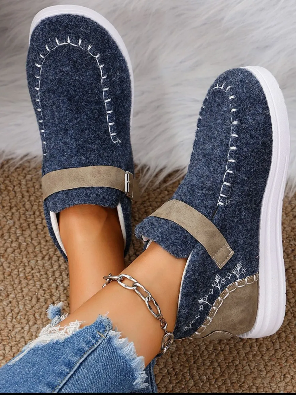 Round Toe Buckle Sneakers