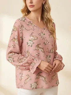 Rabbit Floral Women's Loose Printed T-Shirt