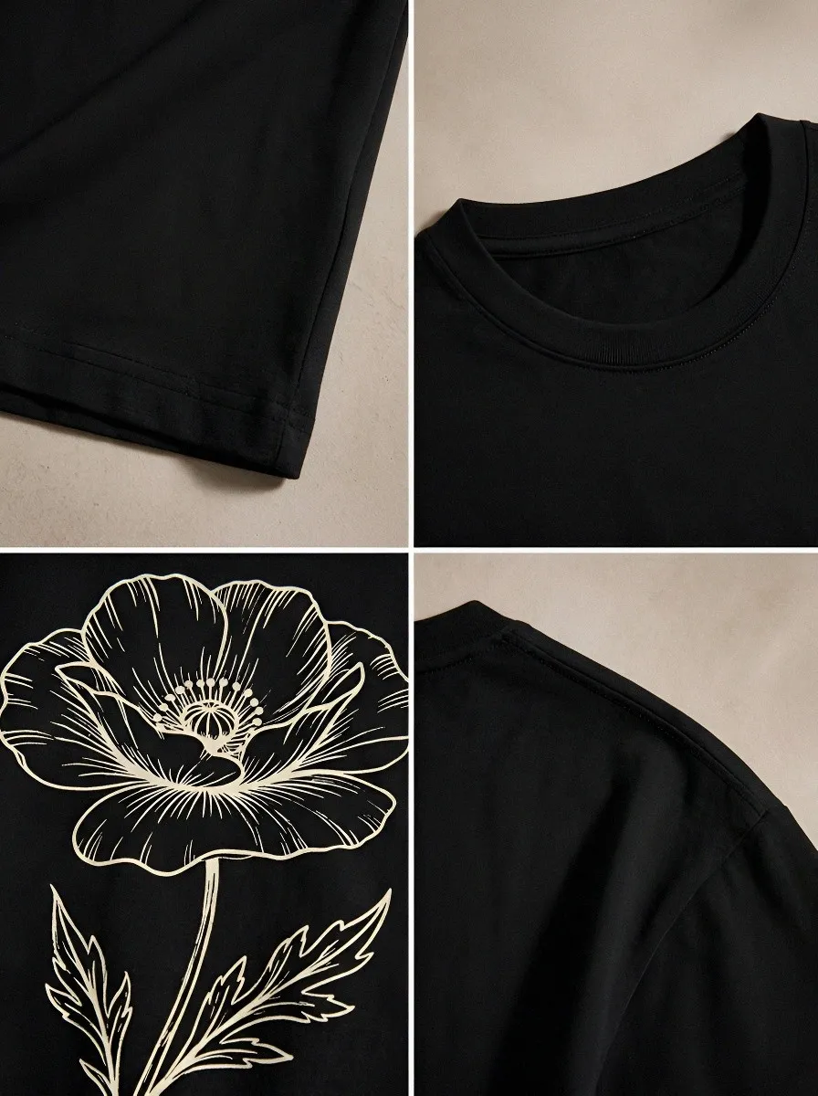 Unisex Botanical Nature Lover Poppy Flower Printed T-shirt