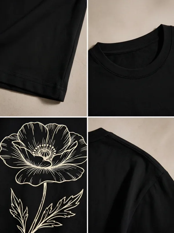 Unisex Botanical Nature Lover Poppy Flower Printed T-shirt