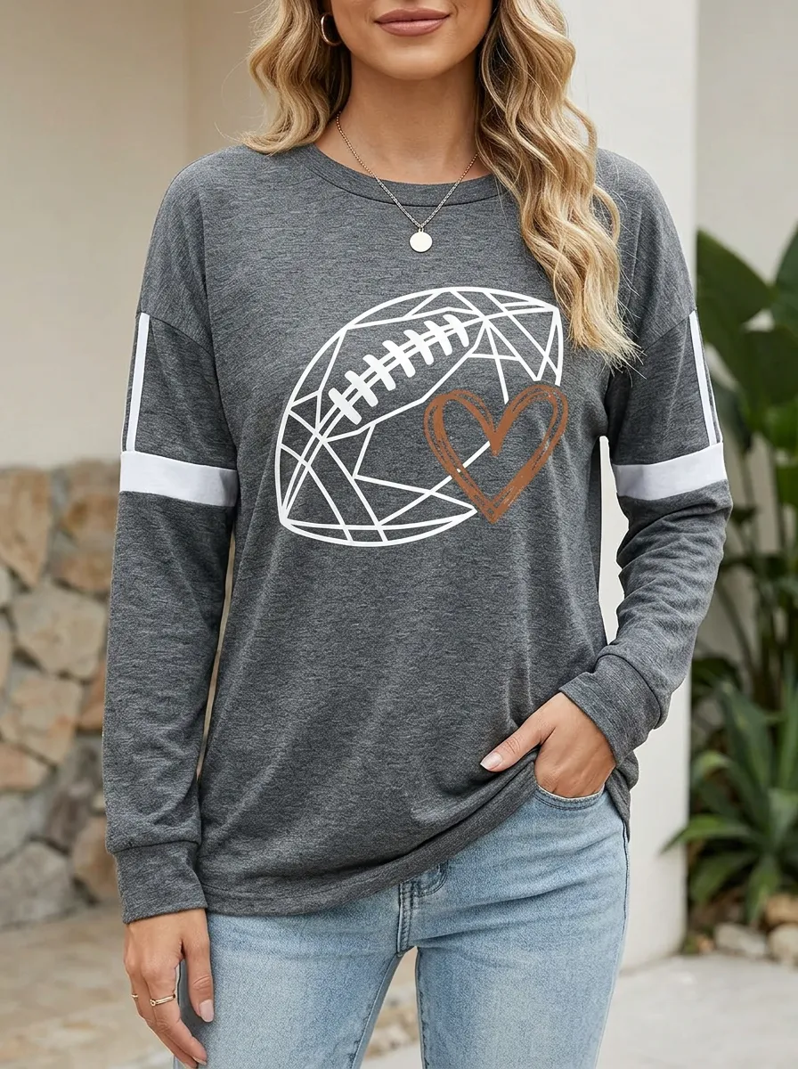 Women's Field Inspired Gridiron Heart Ball Crewneck Long Sleeve T-Shirt