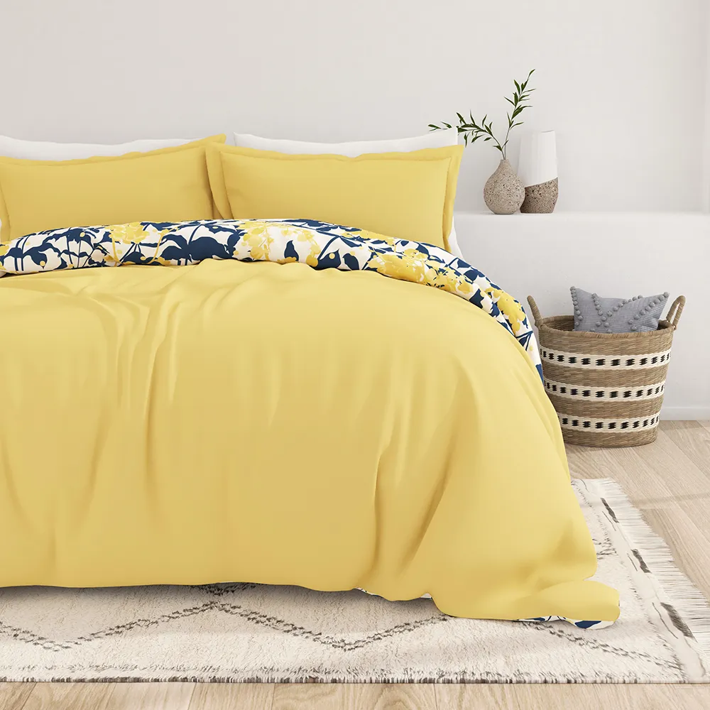 Boho Flower Pattern Reversible Duvet Cover Set