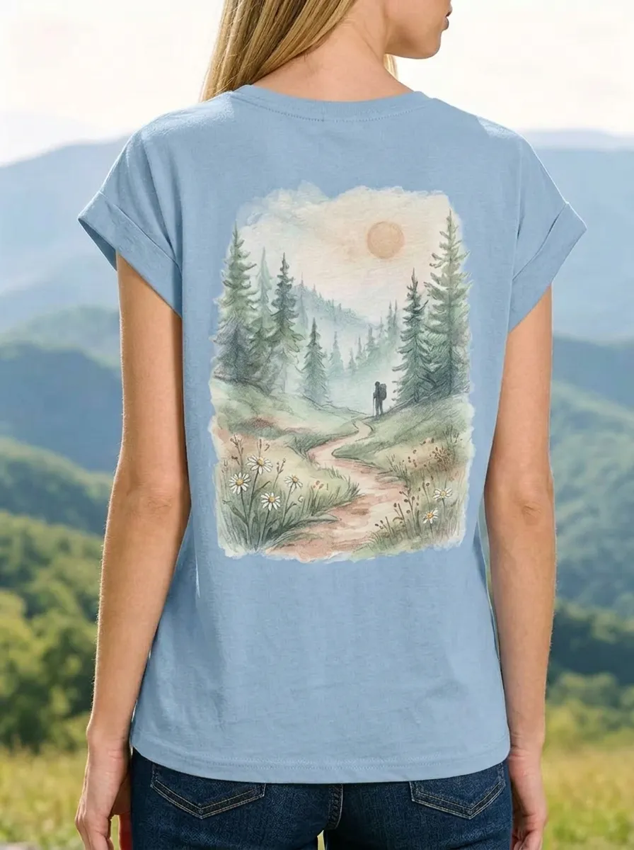 Women's Nature Lover Hiking Trail Pine Forest Printed T-shirt