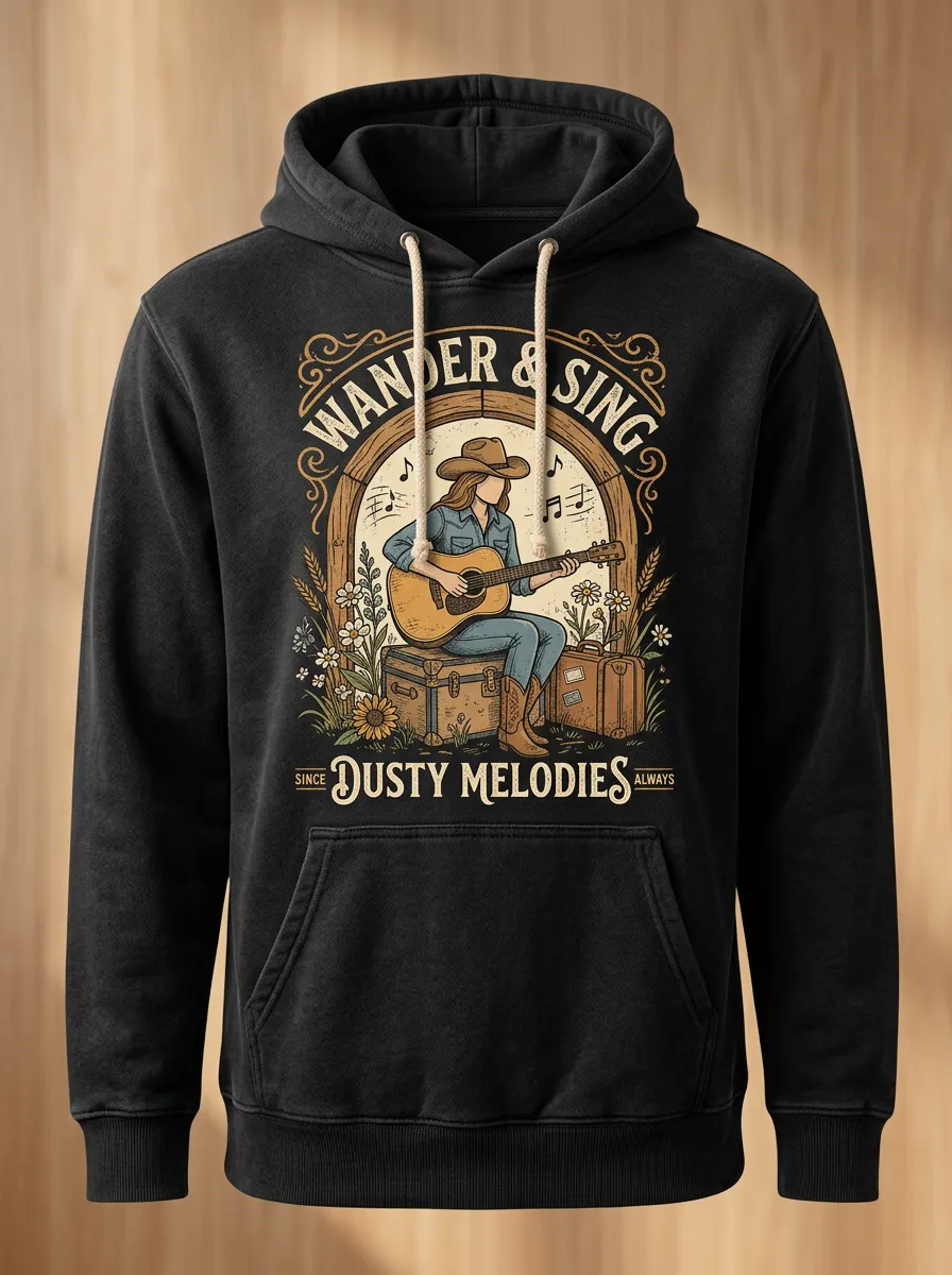 Country Music Guitar Cowgirl Pullover Hoodie