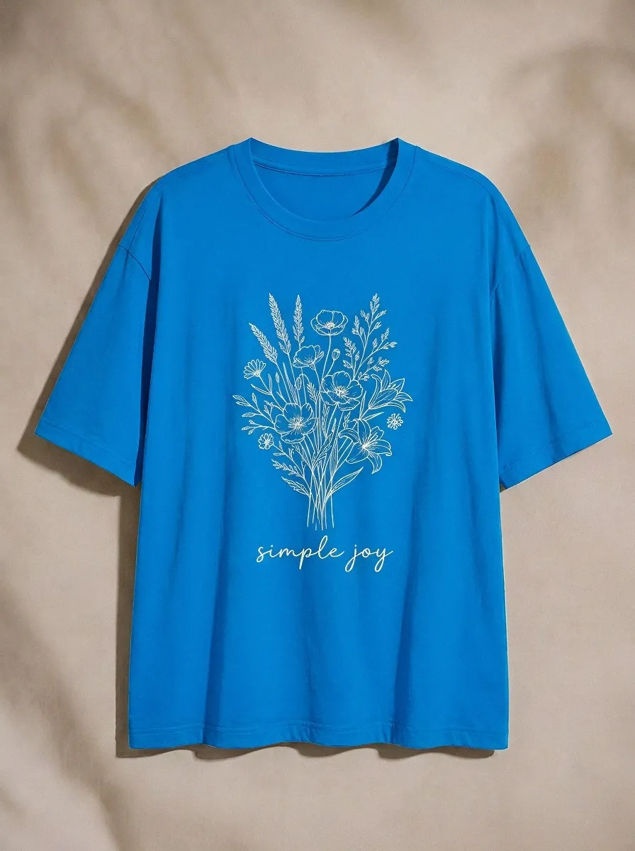 Women's Botanical Lover Simple Joy Floral Bouquet Printed T-shirt