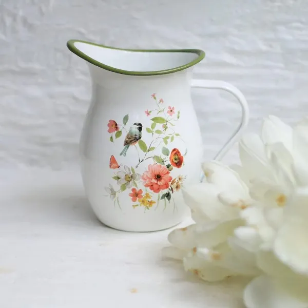 Floral Enamel Pitcher Vase