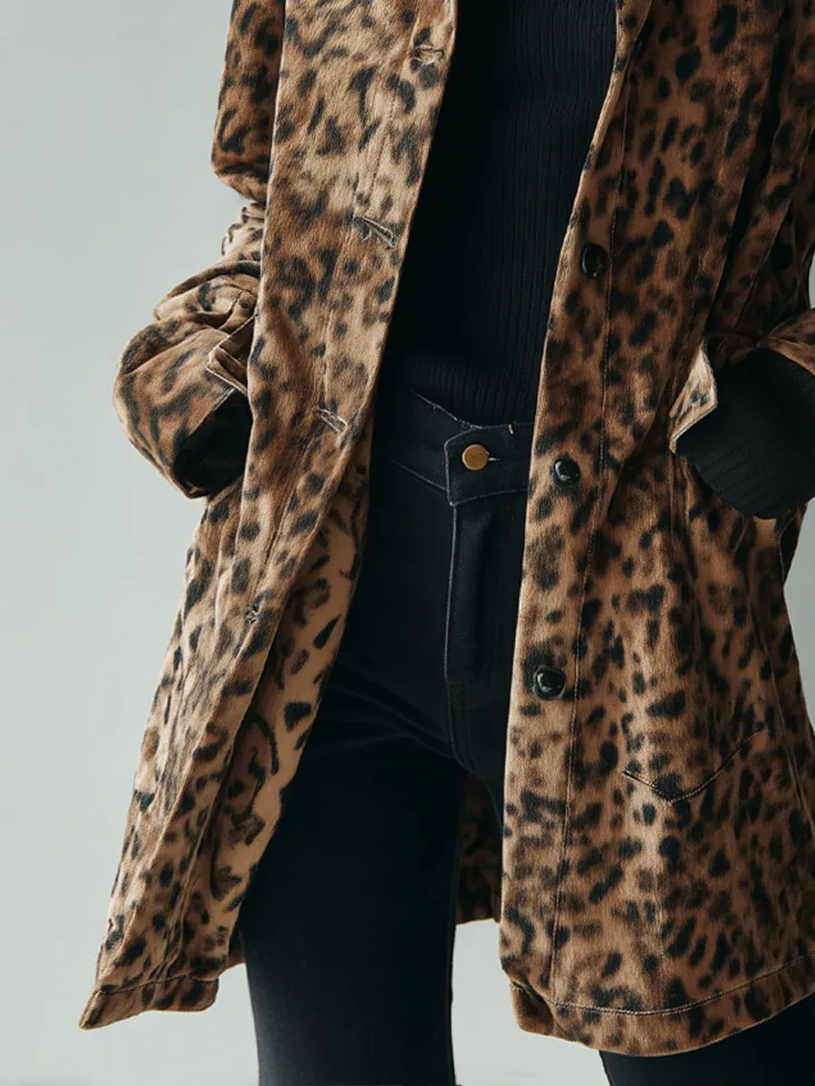 Leopard-Print Suede Vintage Jacket