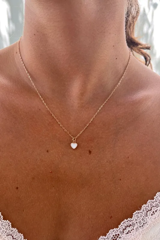 Gold White Heart Necklace