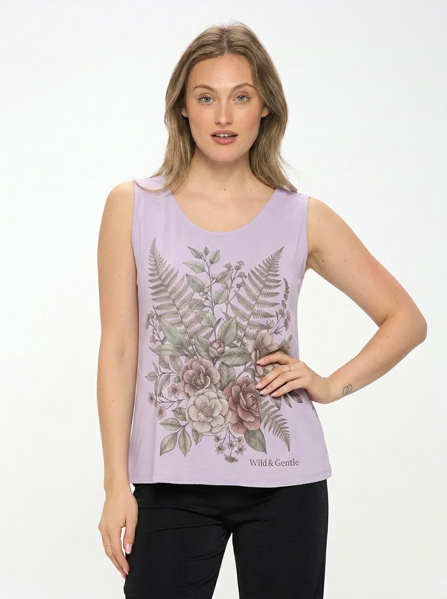 Women's Botanical Nature Lover Fern Flower Printed Tank Top