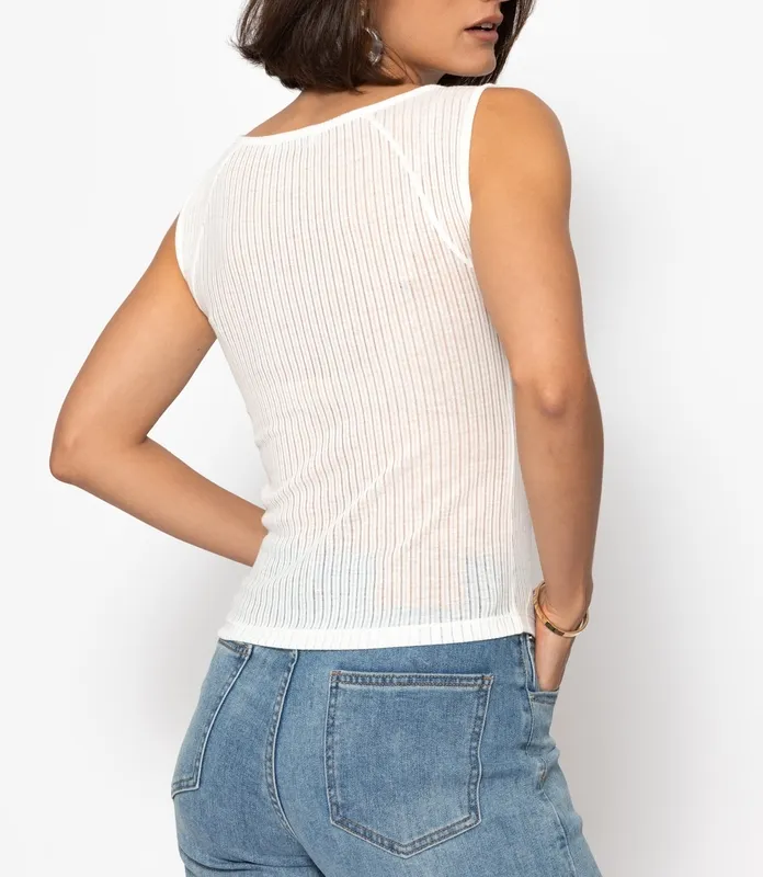 Off White Ribbed Sheer Light Top