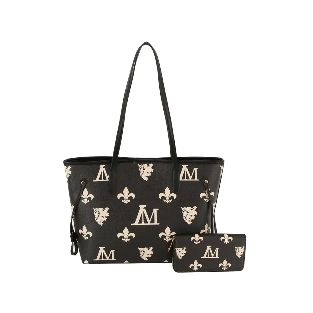 Pocketed Graphic Print Faux Leather Tote Bag Set