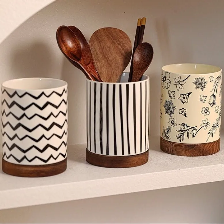 Patterned Ceramic Utensil Holder