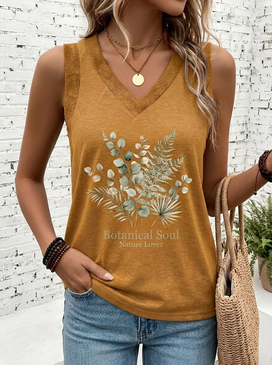 Women's Nature Lover Botanical Soul Fern Leaf Printed Tank Top