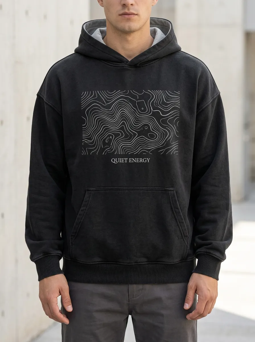 Unisex Quiet Energy Topographic Map Print Hoodie