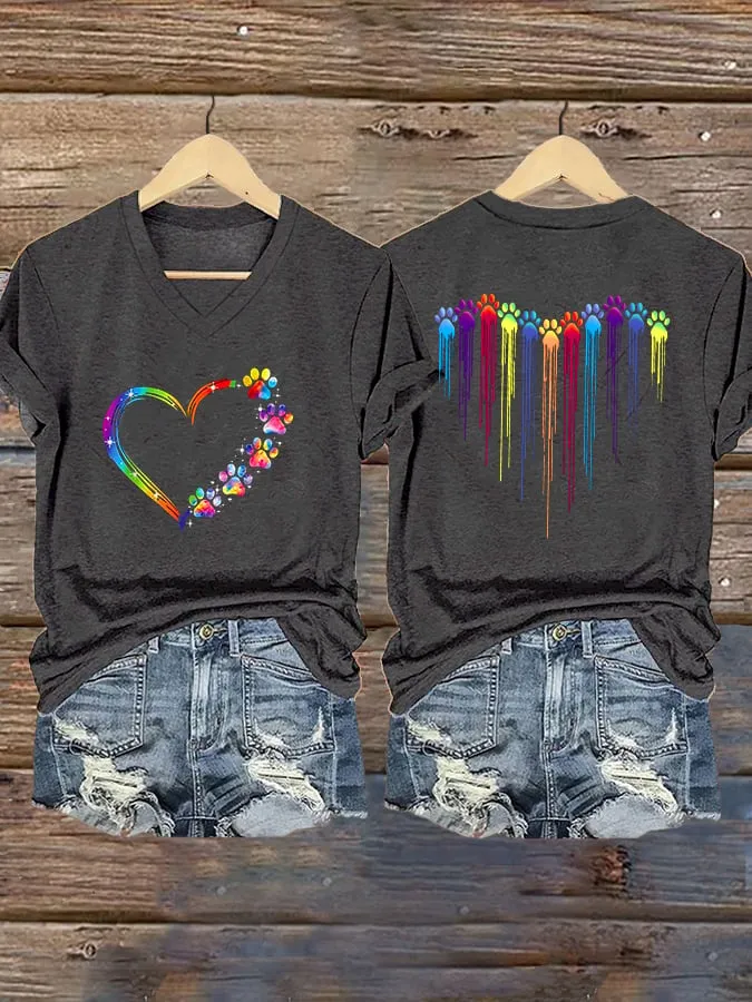 Women's Dog Paw Heart Print Casual T-shirt