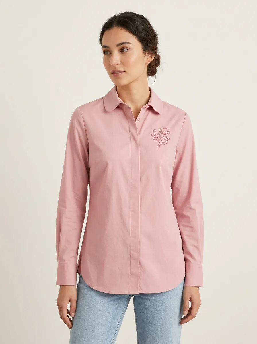 Women's Minimalist Floral Line Art Pink Printed Shirt