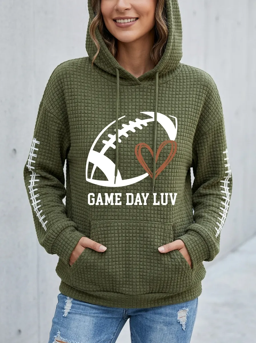Women's Football Lover Game Day Luv Heart Printed Hoodie