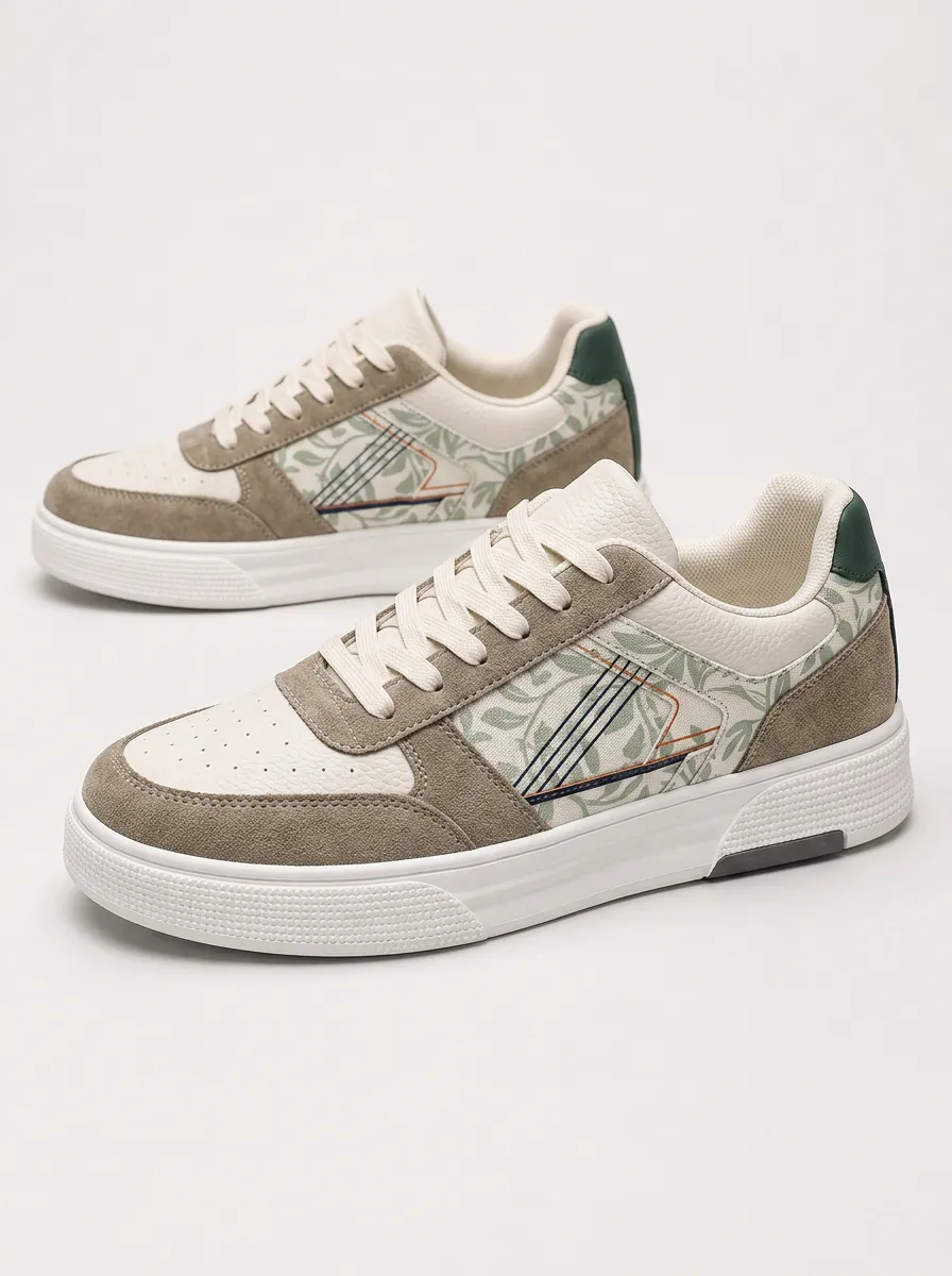 Men's Urban Casual Botanical Leaf Pattern Printed Sneakers