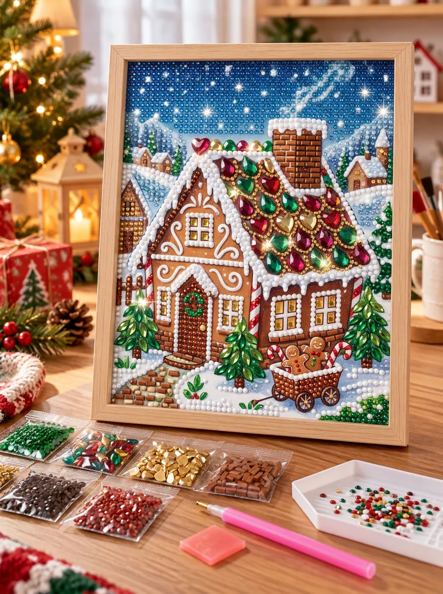 Gingerbread House Snow Scene Christmas DIY Diamond Painting Kit