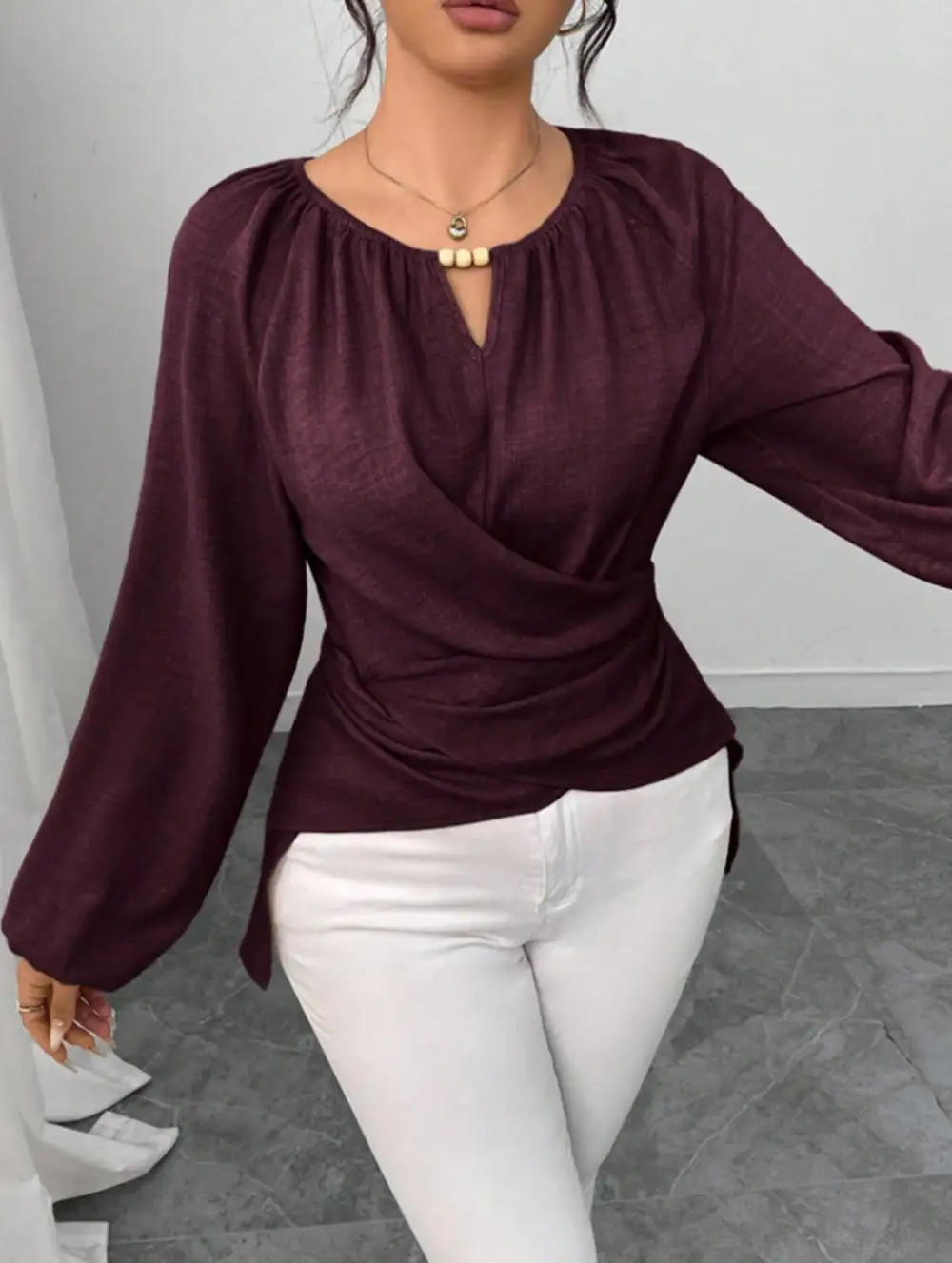 Tie Hem Irregular Long Sleeve Tee