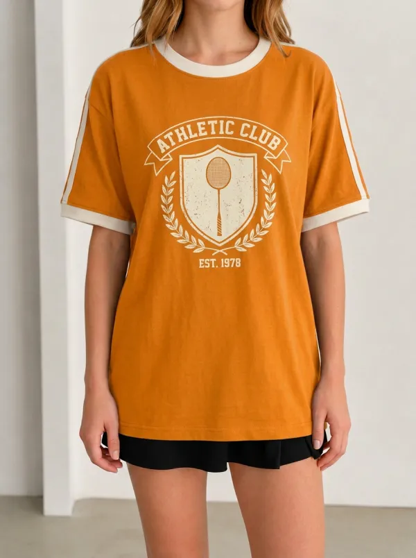 Women's Tennis Sports Lover Athletic Club Shield Printed T-shirt