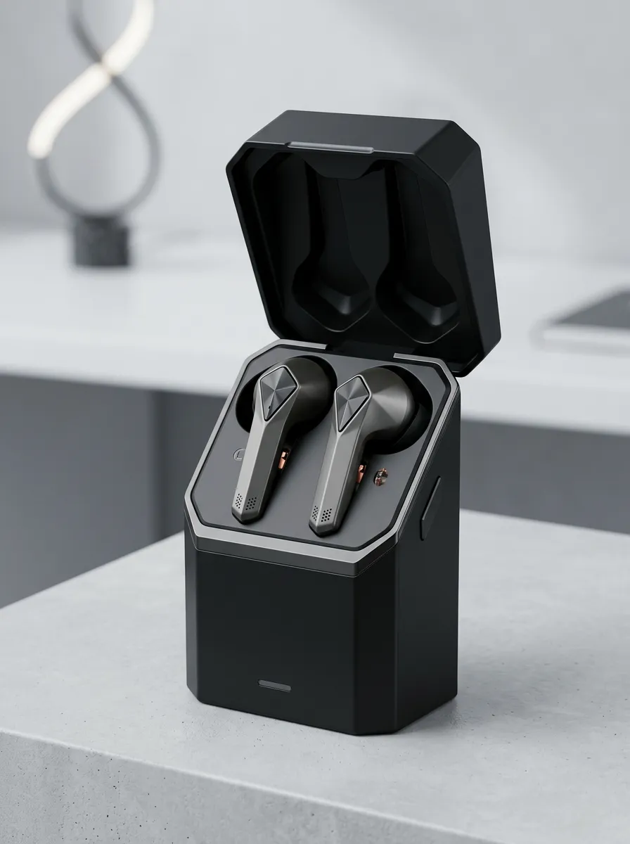 Unisex Tech Enthusiast Geometric Metallic Printed Earbuds