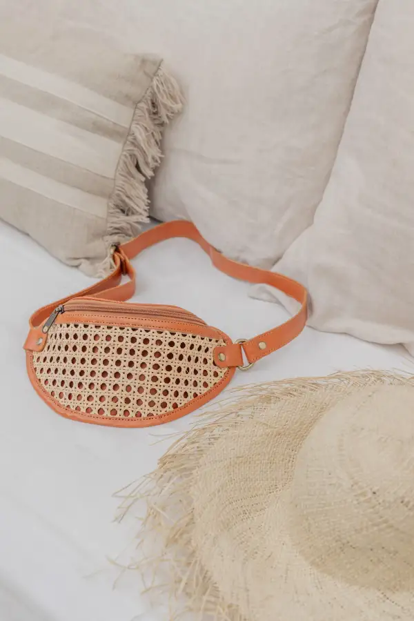 Leather Cane Sling Crossbody Bag