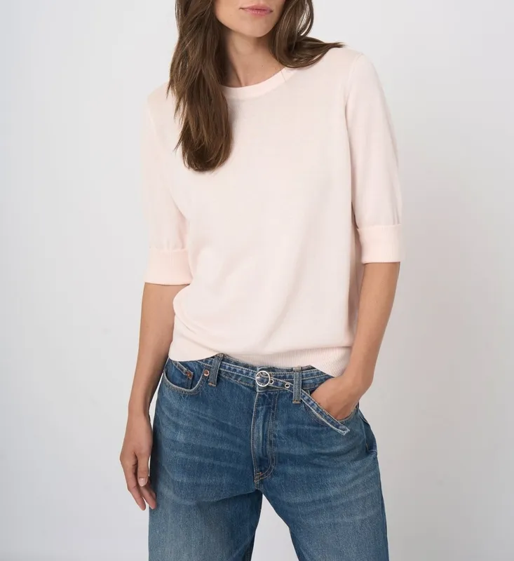 Cotton Short Sleeve Ribbed Sweater