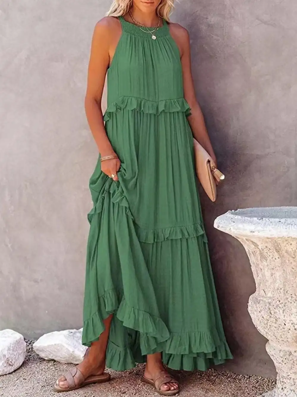 Classic Tiered Sleeveless Maxi Dress