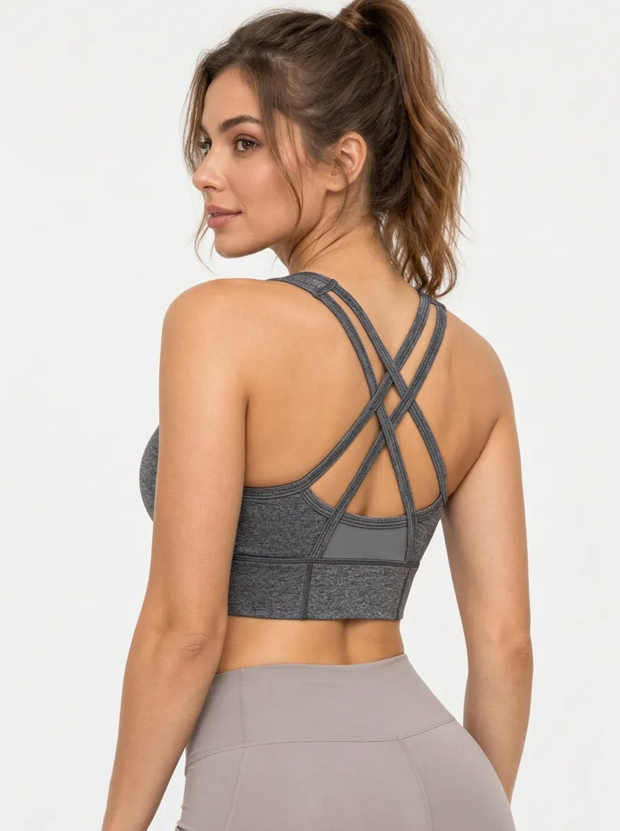 Women's Cross Back Sports Bra with Grey Detail