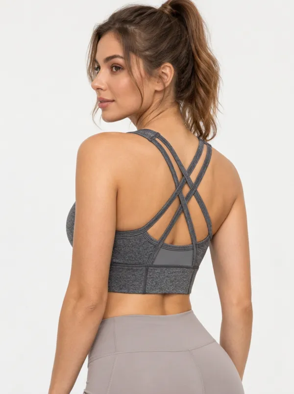 Women's Cross Back Sports Bra with Grey Detail