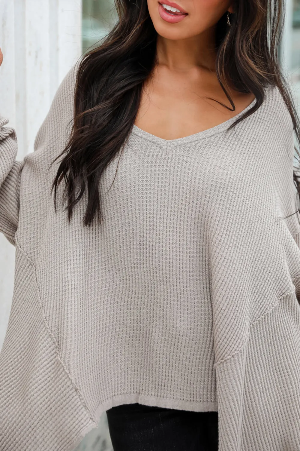 Taupe Oversized Waffle Knit Top