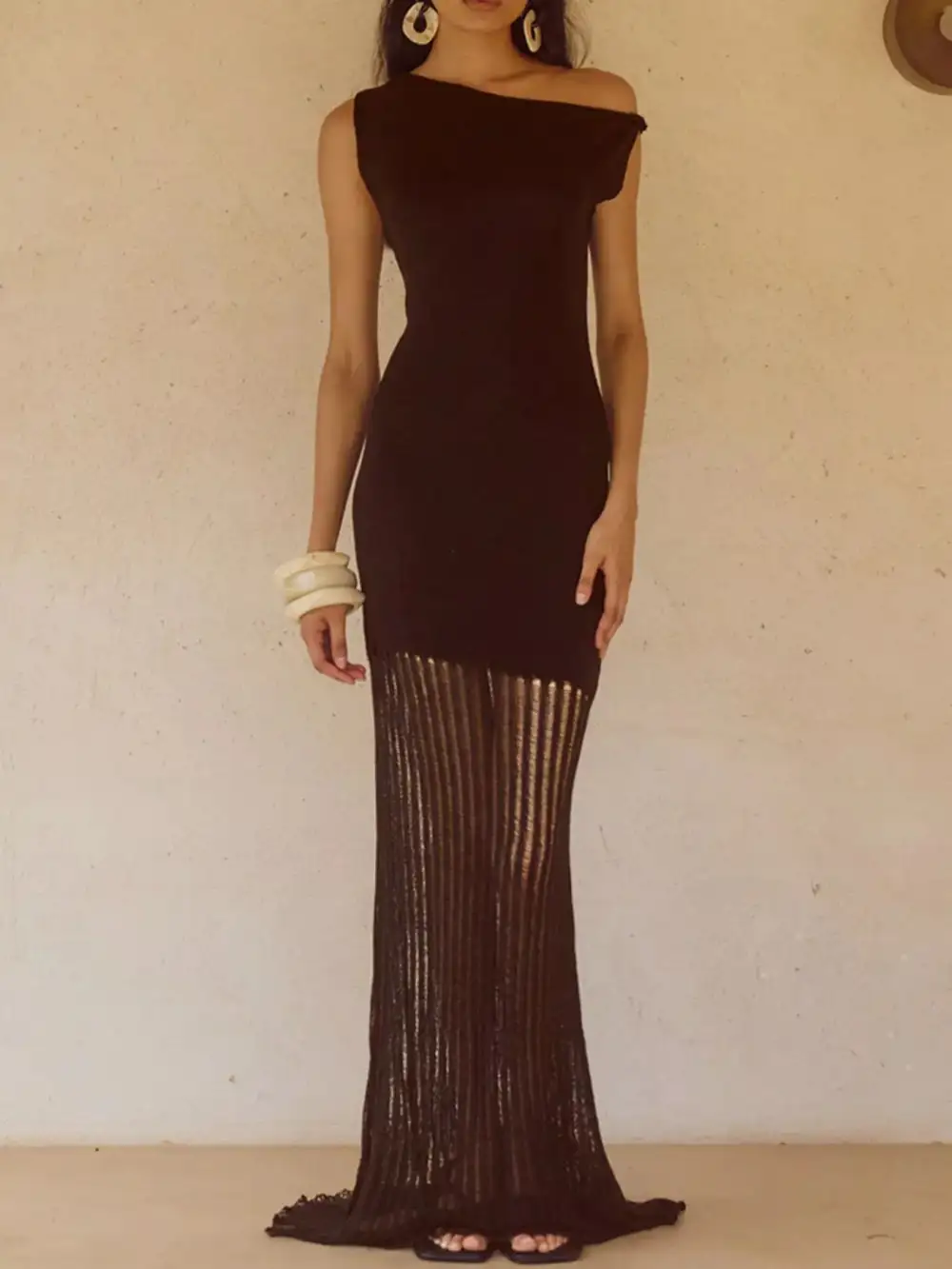 One Shoulder Fringe Maxi Dress