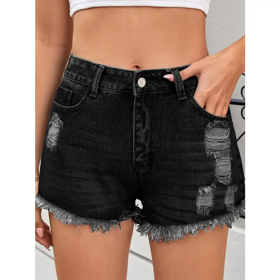 Chic Distressed Raw Hem Denim Shorts