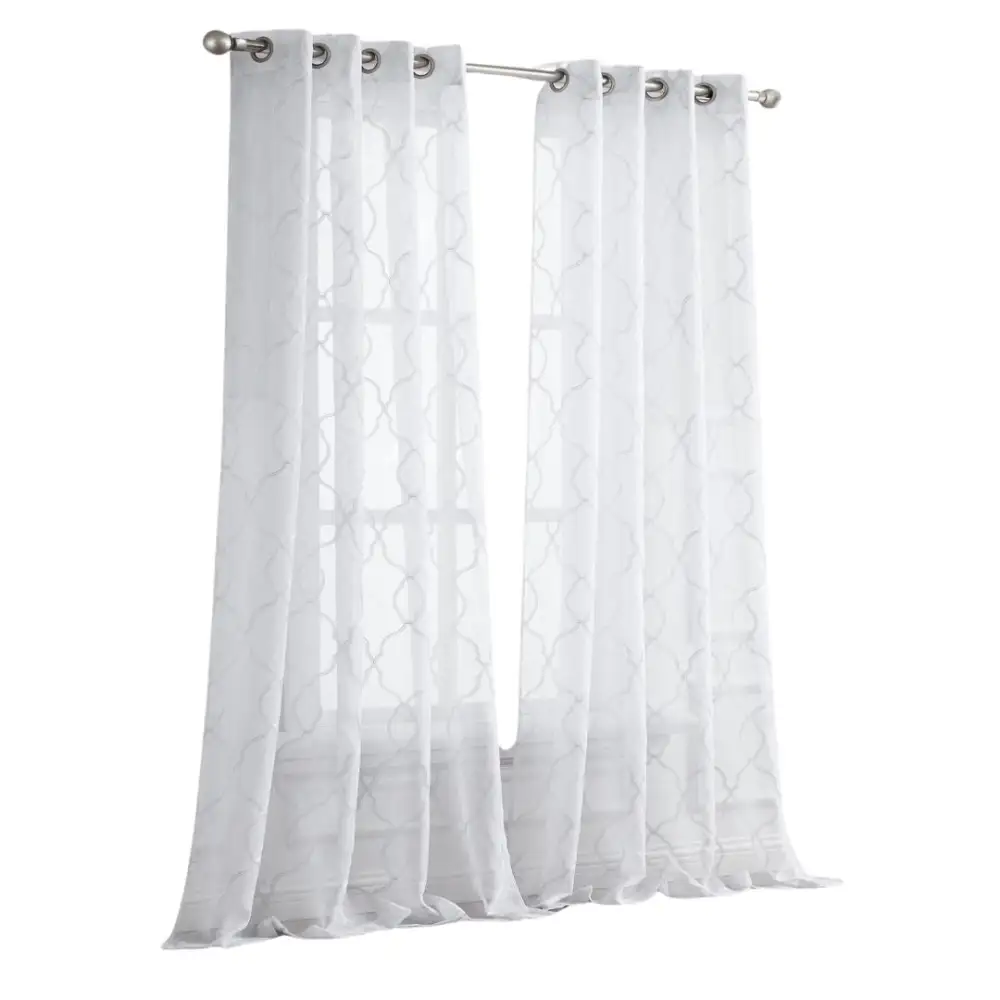 Relaxed Semi-Sheer Polyester Trellis Embroidered Curtain Panel