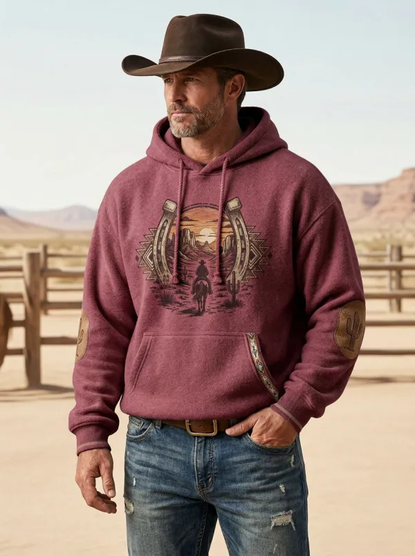 Ranchland Horseshoe Horse Desert Style Men's Western Sweatshirt