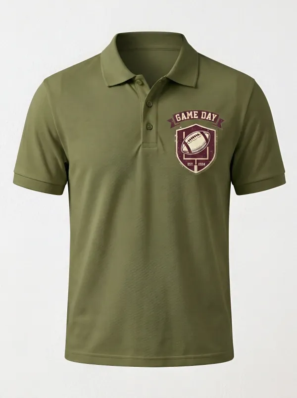 Men's Classic American Football Game Day Shield Printed Polo Shirt