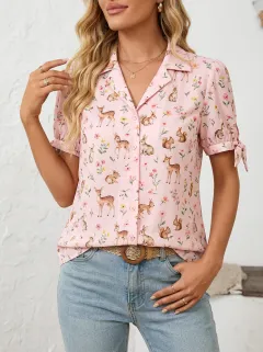Rabbit Deer Squirrel Women's Loose Printed Blouse