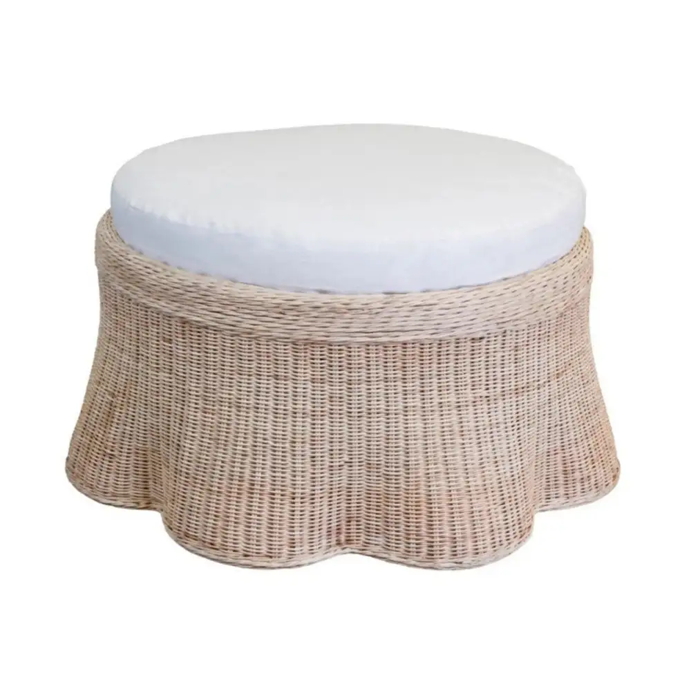 Wicker Scalloped Round Ottoman