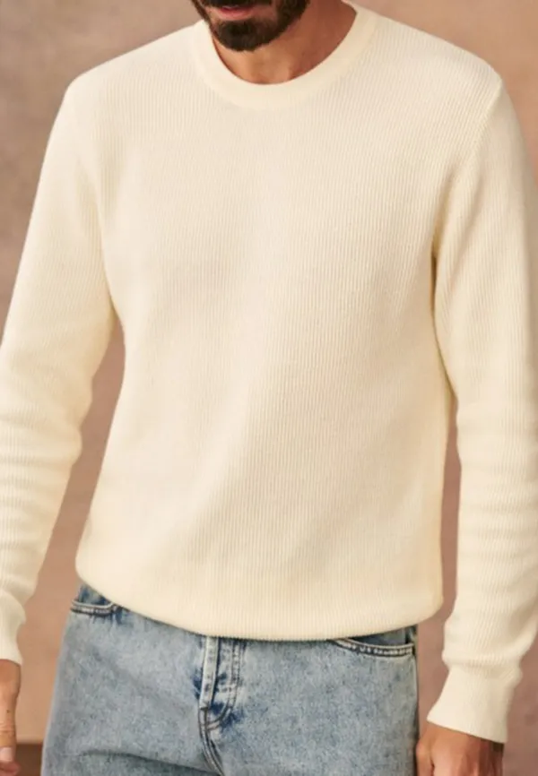 Cream Soft Ribbed Knit Crew Neck Sweater