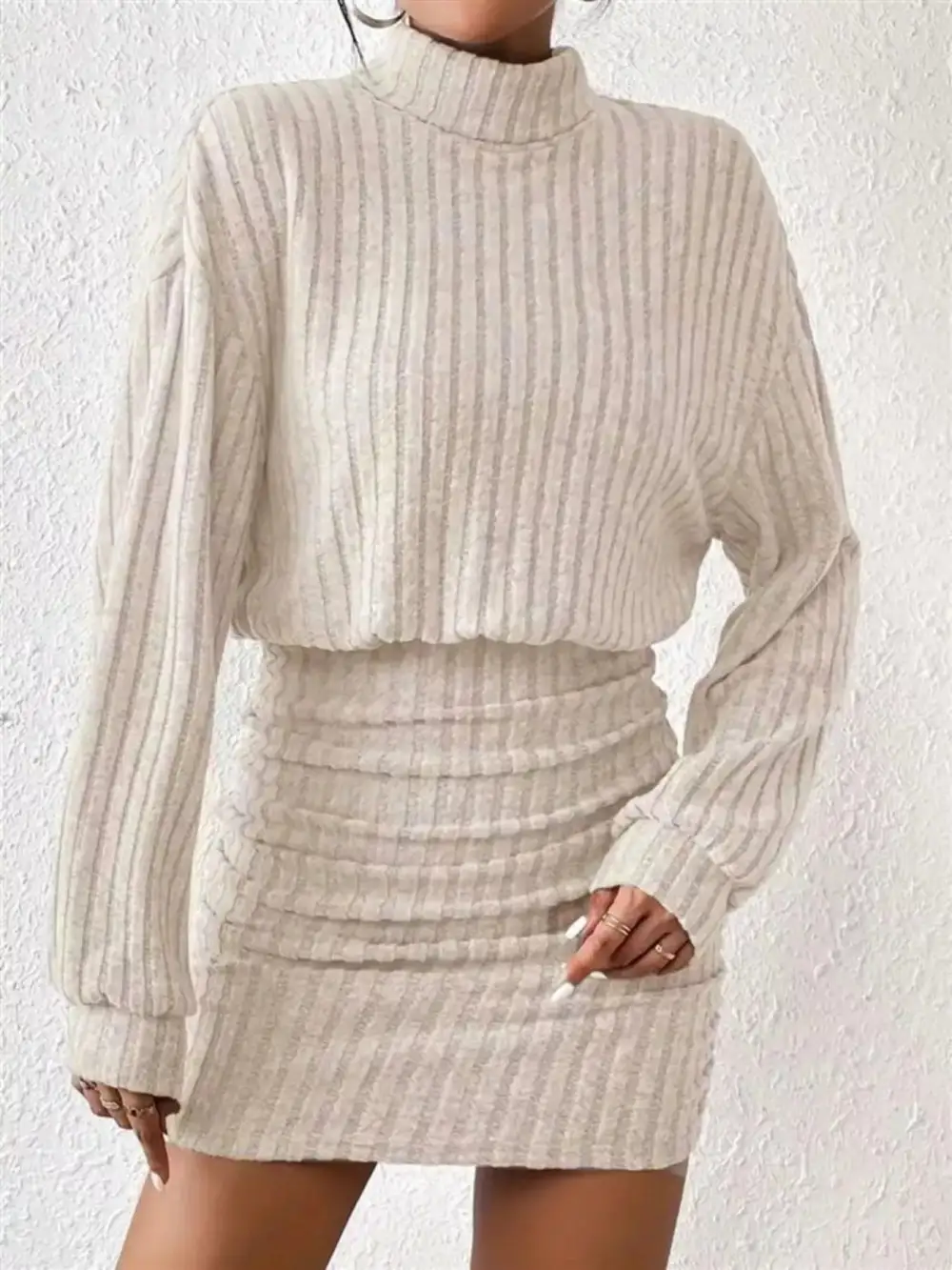 Wearable Cut Ribbed Knit Mini Dress