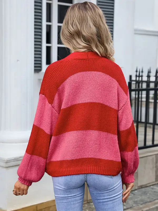 Knit Pocketed Patchwork Knit Cardigan