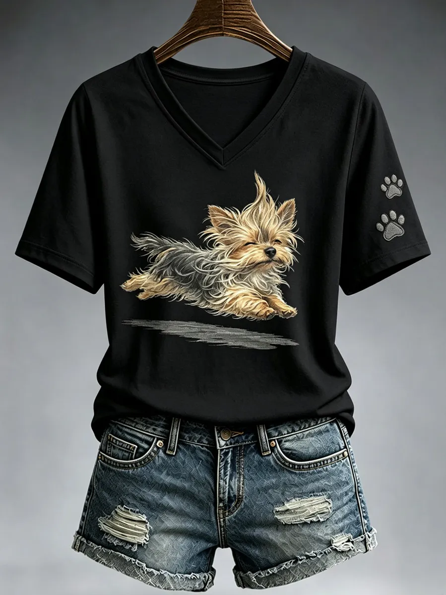Women's dog print casual T-shirt