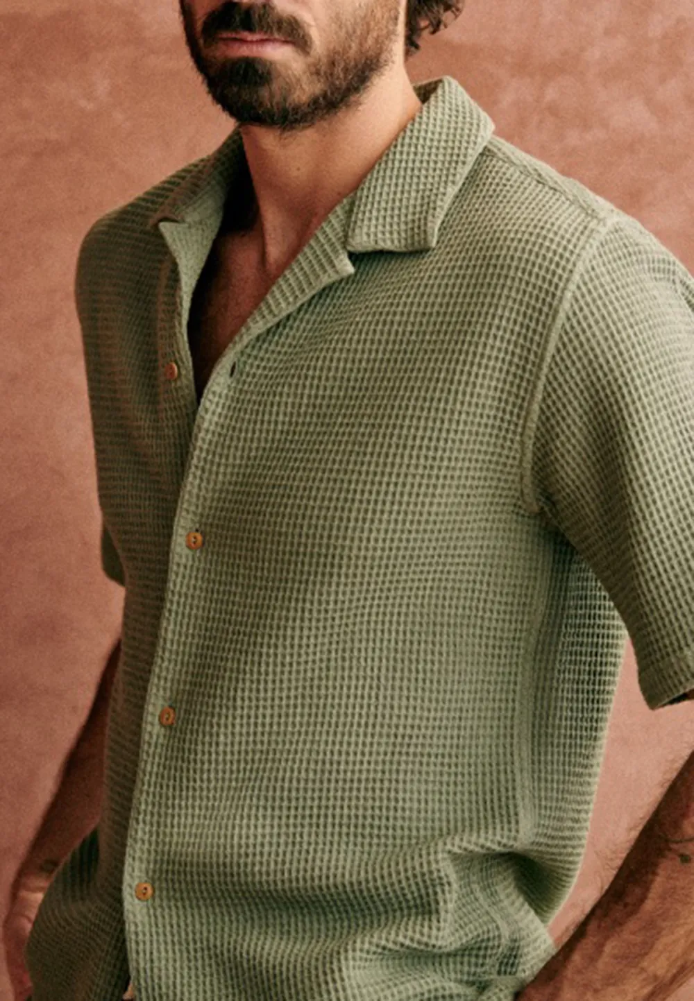 Rust Red Seersucker Textured Short Sleeve Shirt