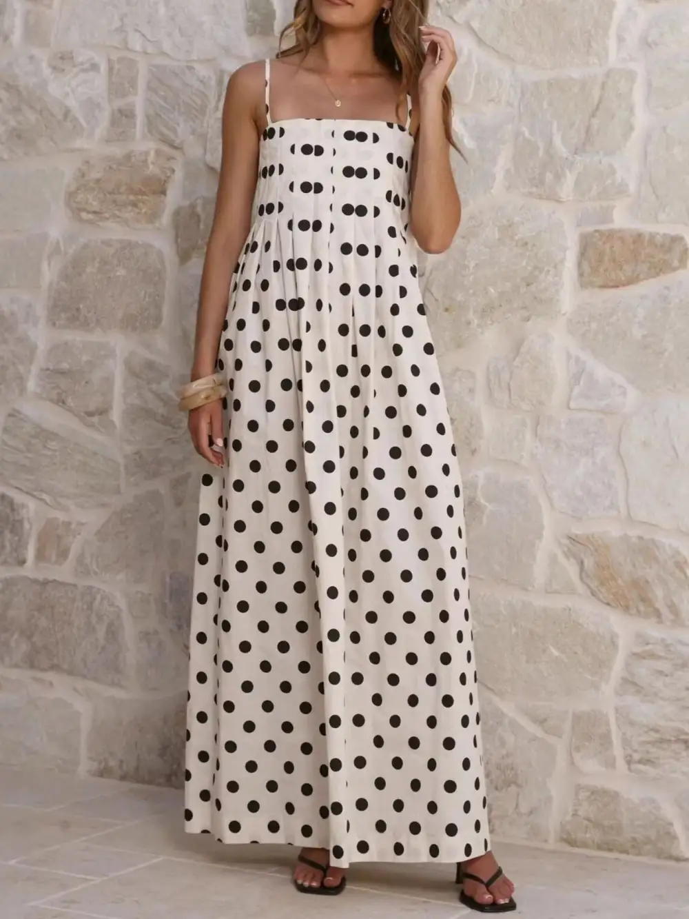 Smocked Polka-Dot Maxi Dress